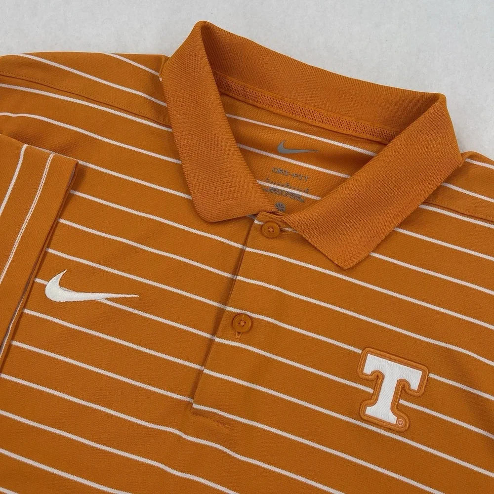 Nike Polo Shirt Mens L Orange University Of Tennessee Striped DriFit Performance